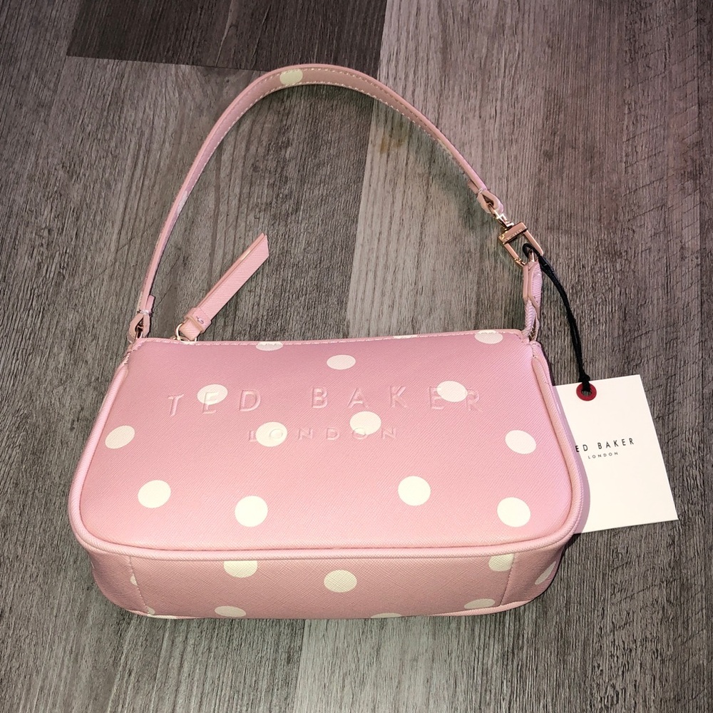 Ted Baker Soft Pink & White Polka Dot Convertible Shoulder Bag Wristlet NWT - Picture 3 of 16